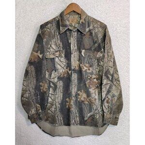 Vintage Duxbak Shirt Men's Realtree Hardwoods Camo Button Up Pockets No Tag